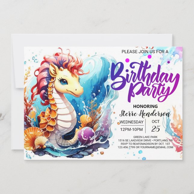 Seahorse Haven Oceanic Birthday Invitation (Front)
