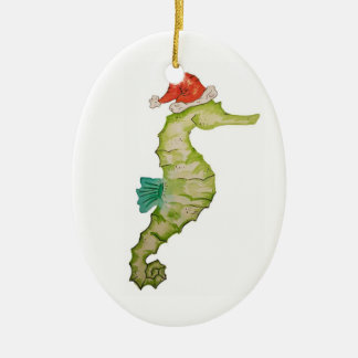 Seahorse in a Santa hat nautical Christmas ornamen Ceramic Tree Decoration
