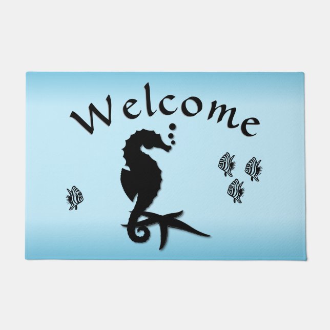 Seahorse Into the Blue Welcome Doormat (Front)