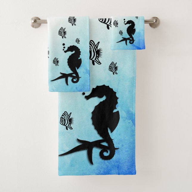Seahorse Into the Green Bath Towel Set (Insitu)