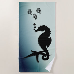 Seahorse Into the Green Beach Towel