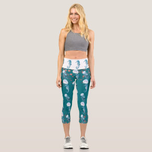 Seahorse Jellyfish Deep Sea Marine Life Ocean Cute Capri Leggings