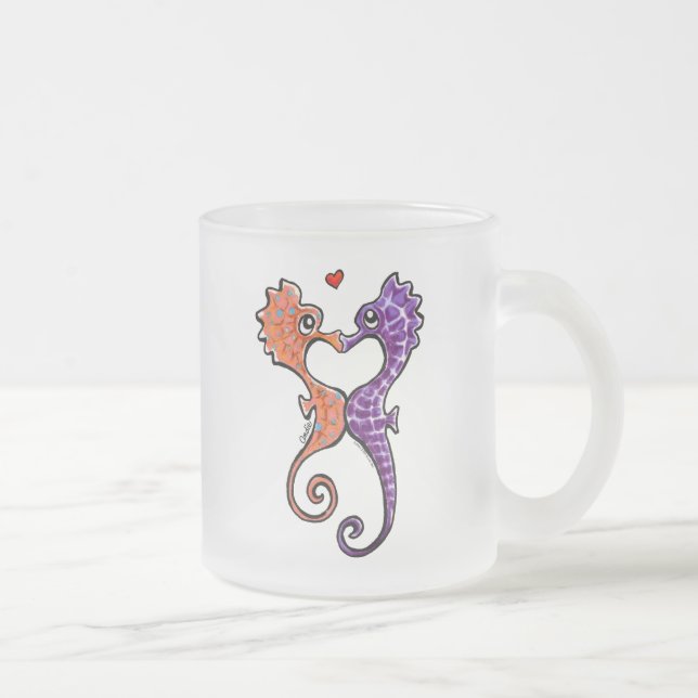 Seahorse Kiss Off-Leash Art™ Frosted Glass Coffee Mug (Right)