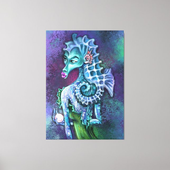 Seahorse Lady Fantasy Canvas Print - Painting (Front)