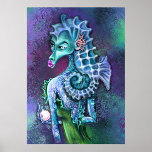 Seahorse Lady Fantasy Poster Print - Painting