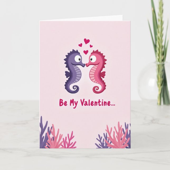 Seahorse Love Valentine Card (Front)