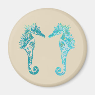 Seahorse mandala art Round Magnet
