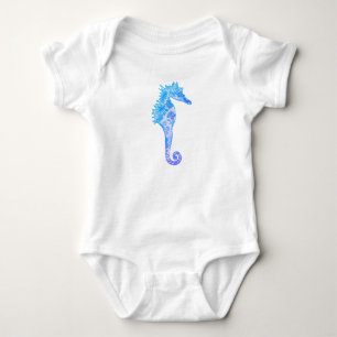 Seahorse mandala drawing baby bodysuit