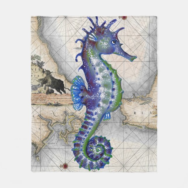 Seahorse Map Gibraltar Fleece Blanket (Front)