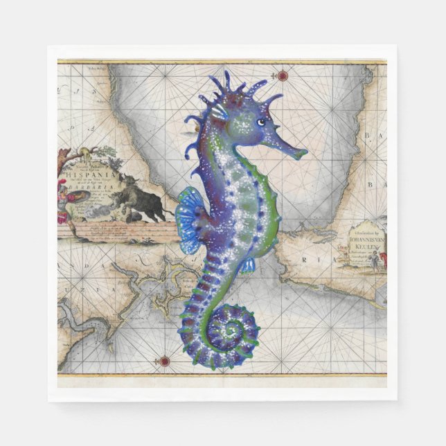 Seahorse Map Gibraltar Napkin (Front)