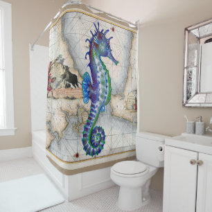 Seahorse Map Gibraltar Shower Curtain