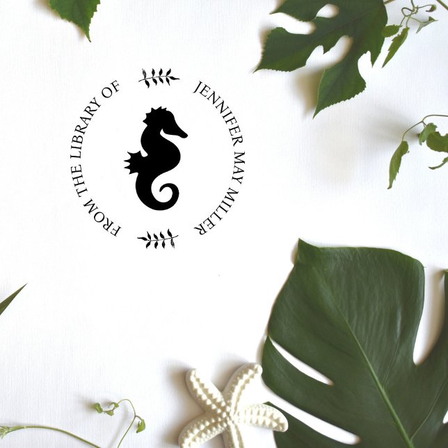 Seahorse Marine Modern Elegant Library Book Rubber Stamp (Creator Uploaded)