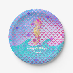 Seahorse Mermaid Birthday Party Personalised Paper Plate