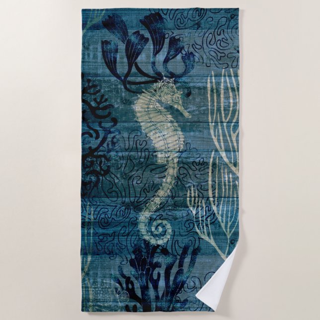 Seahorse - Mixed Media Beach Towel (Front)