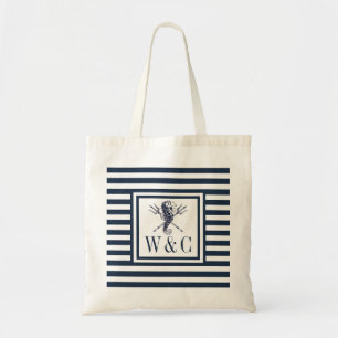 Seahorse Monogram Nautical Navy Blue Stripe Tote Bag
