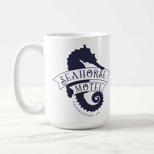 Seahorse Motel Navy Coffee Mug (Left)