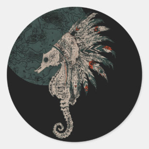 seahorse native night classic round sticker