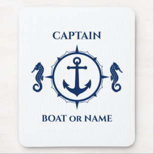 Seahorse Nautical Anchor Captain Boat or Name Navy Mouse Mat