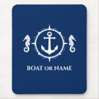 Seahorse Nautical Anchor Your Boat or Name Navy