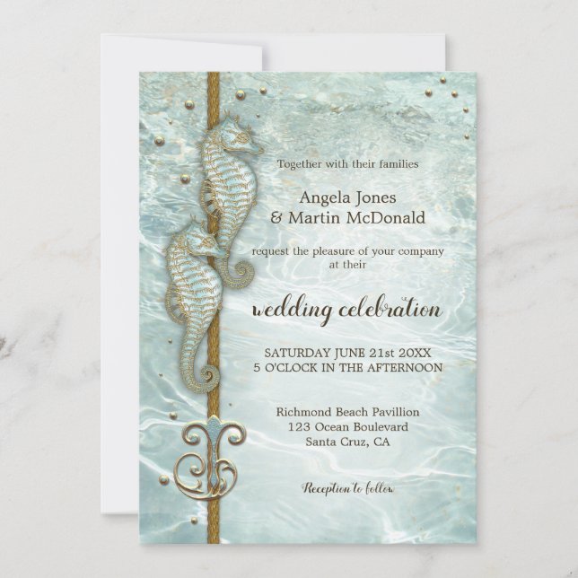 Seahorse Nautical Ocean Wedding Invitation (Front)