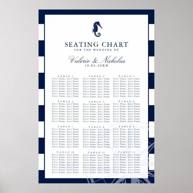 Seahorse | Nautical Wedding | Seating Chart White (Front)