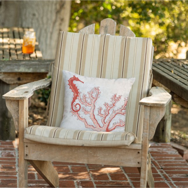 Seahorse Ocean Beach Coastal Coral Sea Grey Red Cushion (Chair)