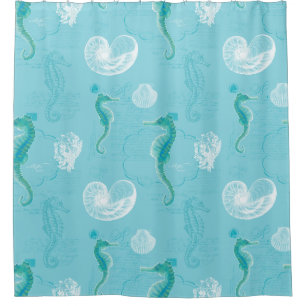 Seahorse Ocean Shells Sea Life Bathroom Decor Art Shower Curtain