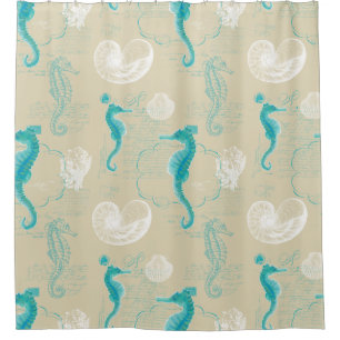 Seahorse Ocean Shells Sea Life Beach Home Decor Shower Curtain