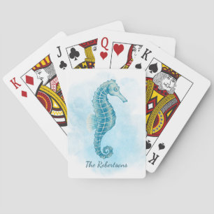 Seahorse Ocean Watercolor Personalised Playing Cards