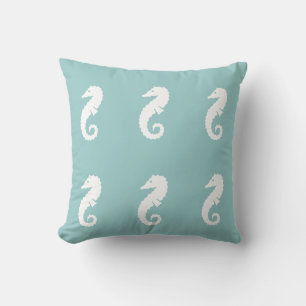 SEAHORSE OFF WHITE on  blue pillow