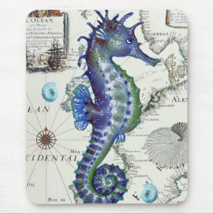 Seahorse Old Map Mouse Mat