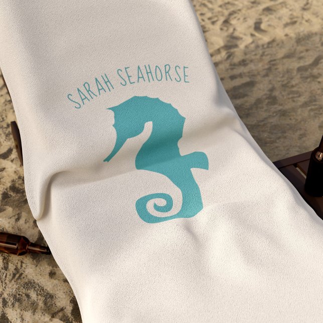 Seahorse on Sand Personalised Beach Towel (A seahorse-y sandy beach towel with space fro your name)