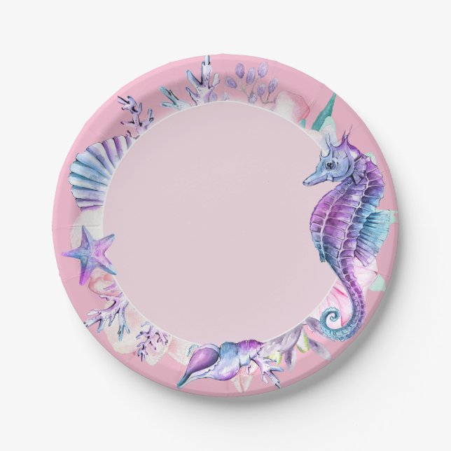Seahorse or Mermaid Birthday Party Plate (Front)