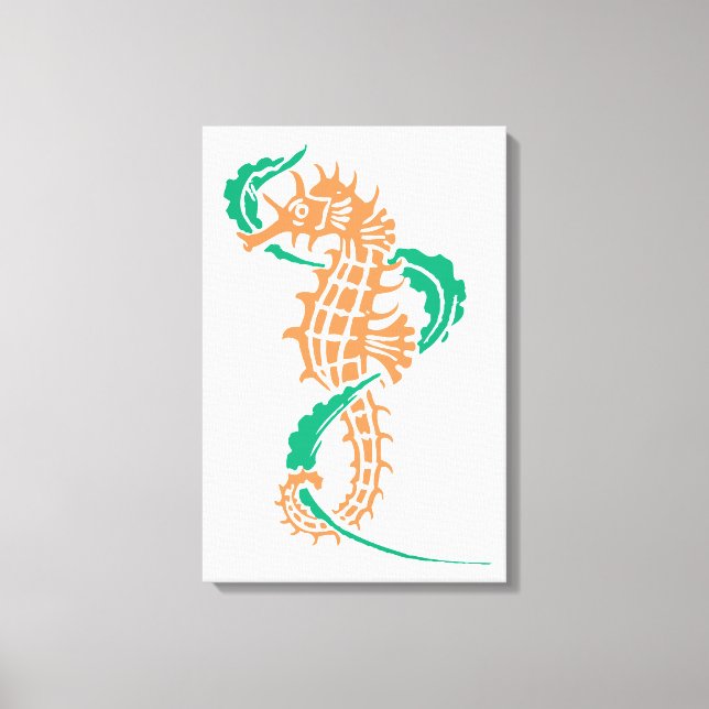 Seahorse orange, emeral green and seaweed canvas print (Front)