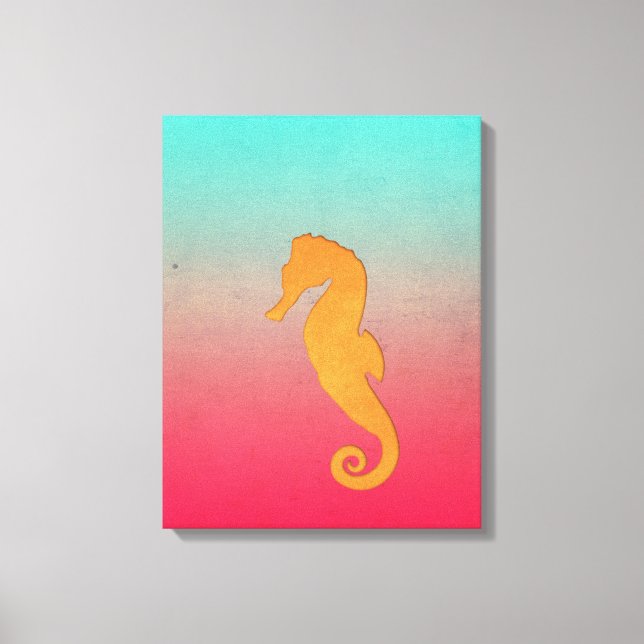 Seahorse orange silhouette Simple nautical beach Canvas Print (Front)