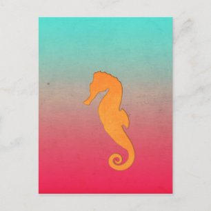 Seahorse orange silhouette Simple nautical beach Postcard