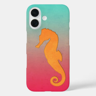 Seahorse orange silhouette Simple nautical iPhone 16 Case
