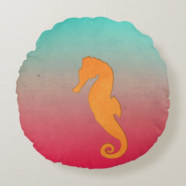 Seahorse orange silhouette Simple Nautical Round Cushion (Front)