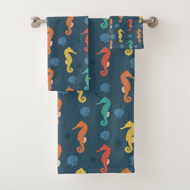 Seahorse Pattern Bath Towel Set (Insitu)