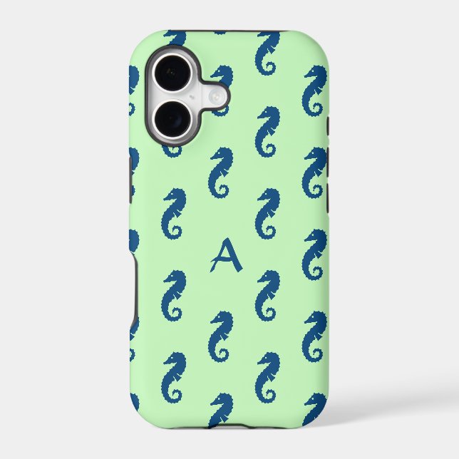 Seahorse Pattern in Mint Green & Navy Monogram (Back)