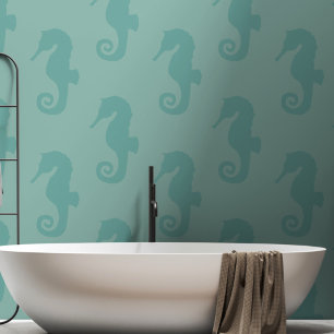 Seahorse Pattern Nautical Sea Green Wallpaper