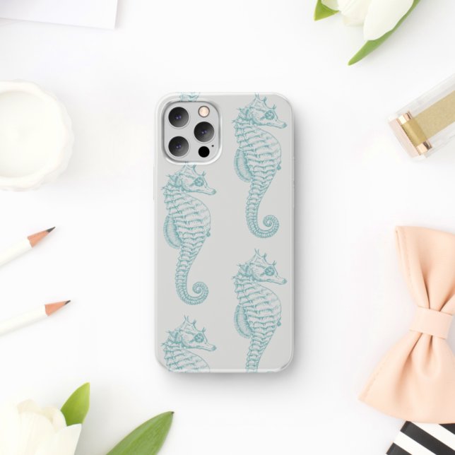 Seahorse Pattern, Seahorse Silhouettes - Blue Grey Case-Mate iPhone Case (Creator Uploaded)