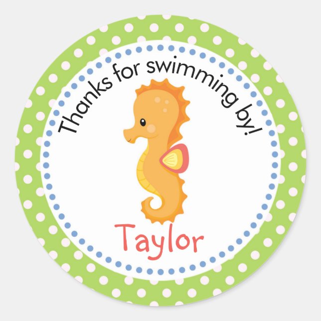 Seahorse Personalised Thank You Sticker Favour (Front)