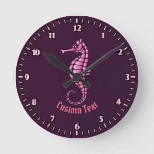 Seahorse Pink Round Clock