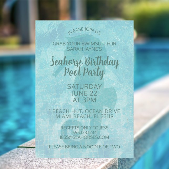 Seahorse Pool Party Birthday Invitation (Summer is here and it's time for a birthday pool party! Just add your details)