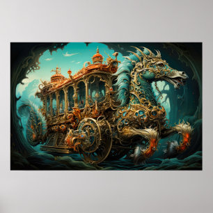 Seahorse Pulling Ornate Carriage Of Travellers Poster