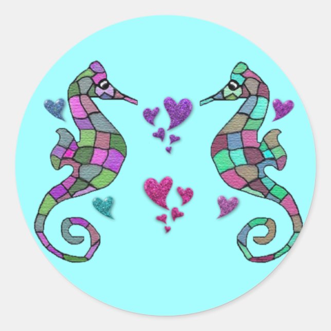 Seahorse Rainbow Valentines Stickers (Front)
