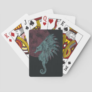 seahorse red moon playing cards