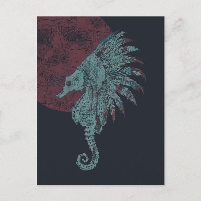 seahorse red moon postcard (Front)