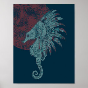seahorse red moon poster